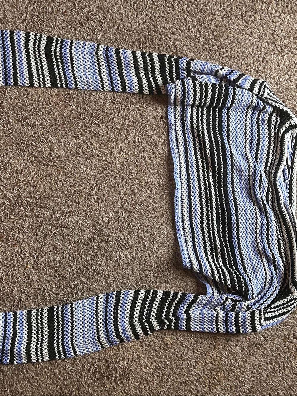 Women’s Off-the-Shoulder Striped Knit Sweater in Blue & Black